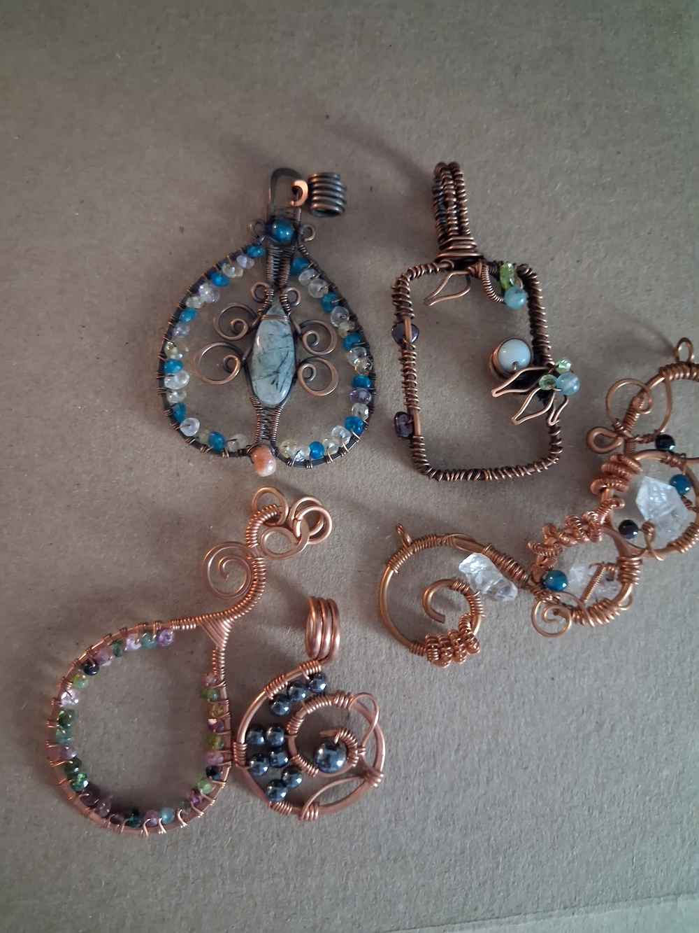 Handcrafted Copper Wire Wrapped Gemstone Pendants - Jewelry Artist Clearance Lot